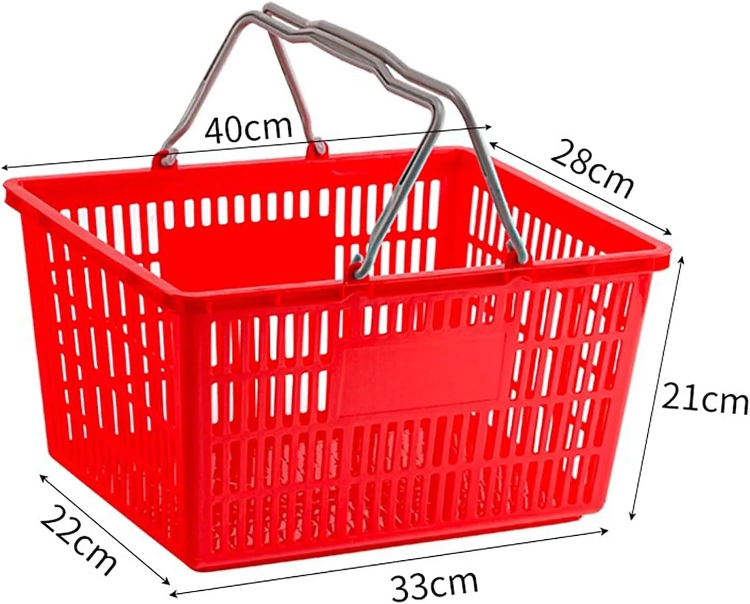 سبد خرید دسته دار، سبد خرید پلاستیکی 40x28x21 سانتی متر مناسب برای فروشگاه های خرده فروشی، سوپرمارکت ها، لوازم خواربار فروشی 5 عدد (قرمز)
