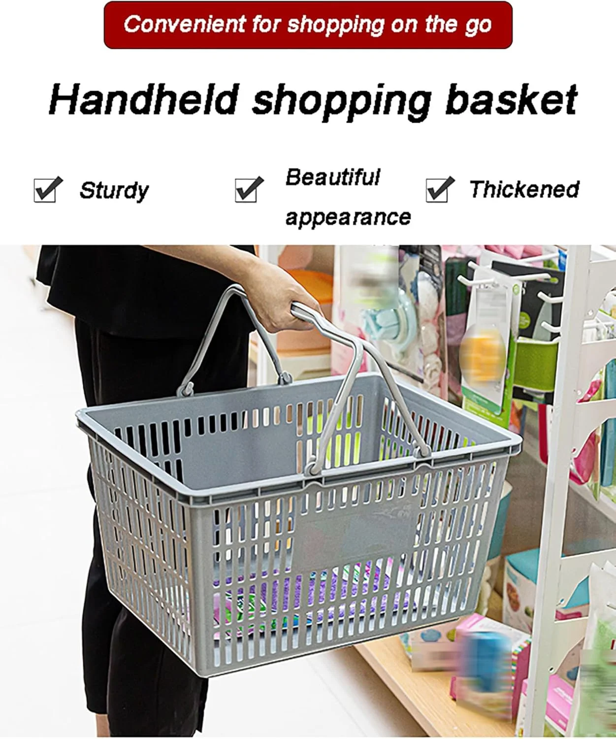 سبد خرید دسته دار، سبد خرید پلاستیکی 40x28x21 سانتی متر مناسب برای فروشگاه های خرده فروشی، سوپرمارکت ها، لوازم خواربار فروشی 5 عدد (قرمز)