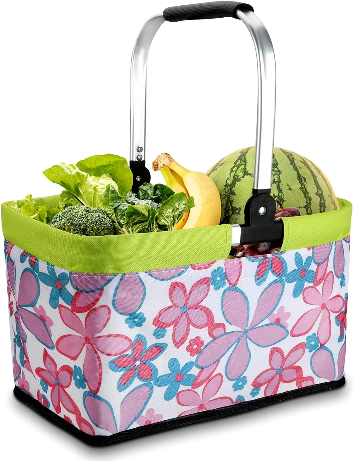 سبد خرید تاشو، 30 لیتر، سبد پیک نیک کوچک با دسته های نرم و جیب زیپ دار، سبد خرید تاشو، حداکثر ظرفیت بار 15 کیلوگرم، کیف خرید برای خرید، پیک نیک و نگهداری