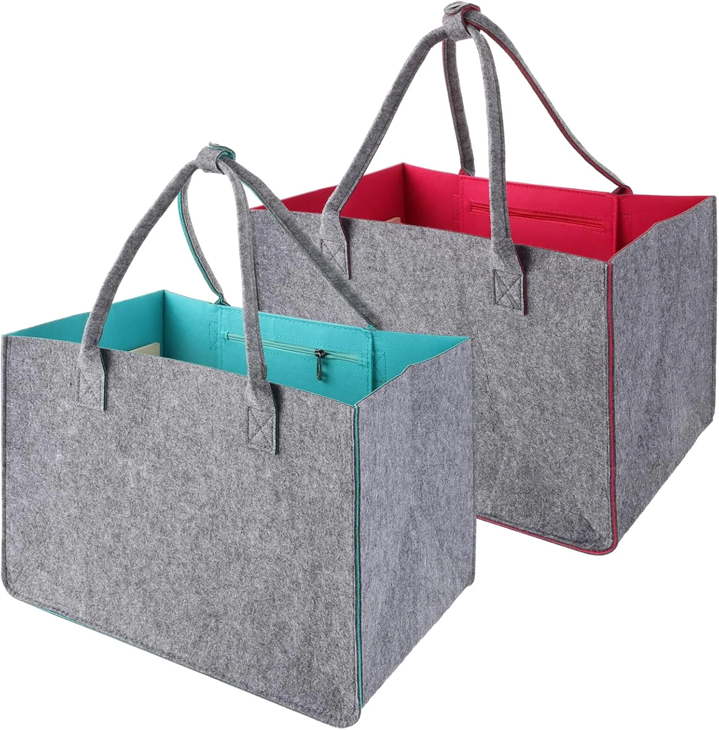 YAYODS بسته 2 عددی کیف نمدی سبد خرید بزرگ تاشو - 40 x 27 x 27 سانتی متر (30 لیتر) کیف نمدی ساک خرید کیف خرید بزرگ با جیب داخلی - سبد خرید مقاوم سبد خرید ضخیم