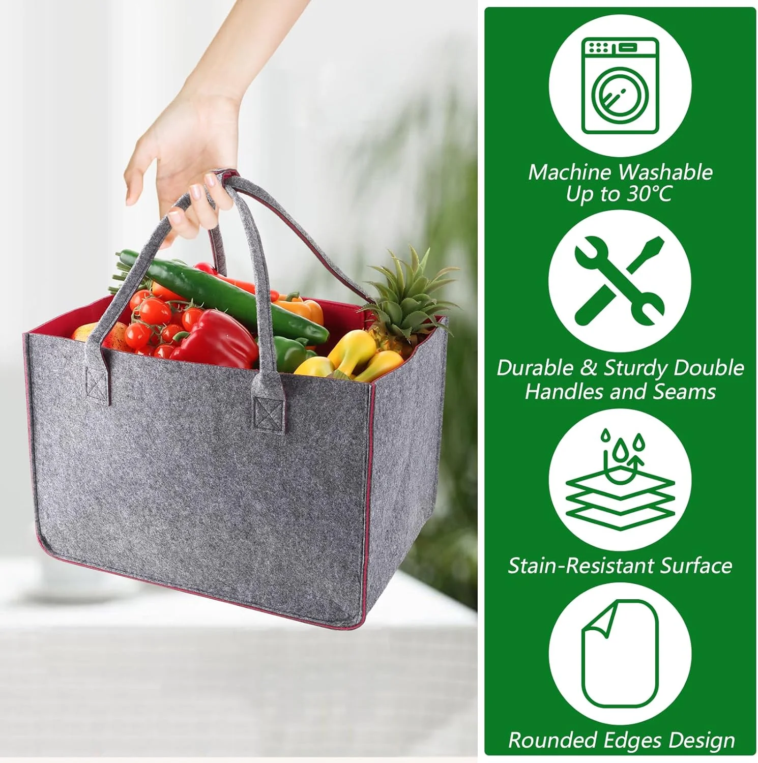 YAYODS بسته 2 عددی کیف نمدی سبد خرید بزرگ تاشو - 40 x 27 x 27 سانتی متر (30 لیتر) کیف نمدی ساک خرید کیف خرید بزرگ با جیب داخلی - سبد خرید مقاوم سبد خرید ضخیم YAYODS بسته 2 عددی کیف نمدی سبد خرید بزرگ تاشو - 40 x 27 x 27 سانتی متر (30 لیتر) کیف نمدی ساک خرید کیف خرید بزرگ با جیب داخلی - سبد خرید مقاوم سبد خرید ضخیم