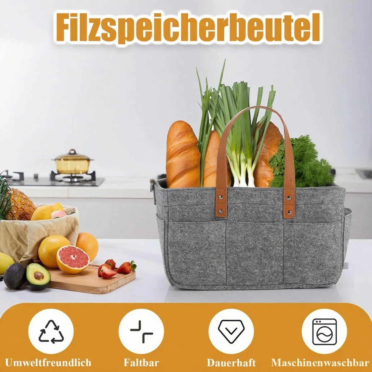 سبد خرید نمدی، کیف نمدی 16 لیتری، کیف خرید با محفظه، کیف نمدی، نگهداری، تاشو، کیف هیزم مقاوم برای سفرهای خارج از منزل، پیک نیک، خرید، خاکستری، 38 x 23 x 18 سانتی متر