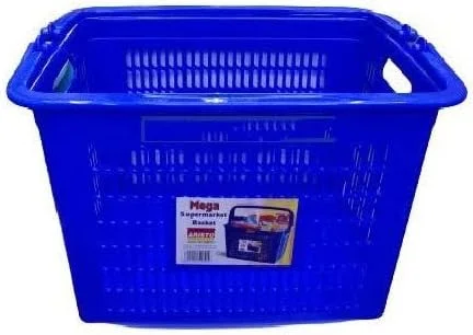 سبد خرید پلاستیکی قابل حمل DELHI INTERIOR HUB مناسب برای سوپرمارکت، خواربار و سبزیجات به همراه دسته (آبی)