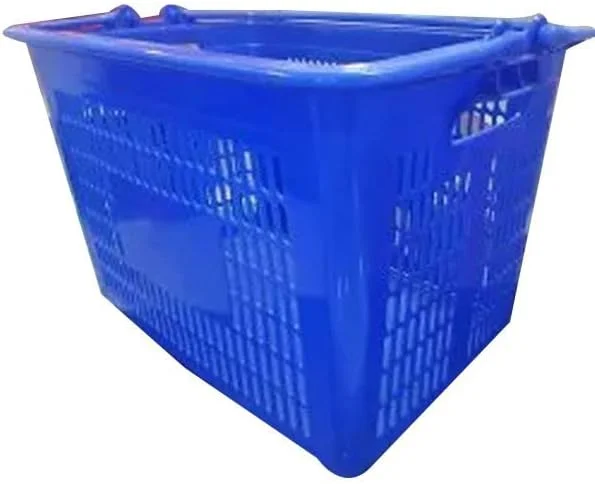 سبد خرید پلاستیکی قابل حمل DELHI INTERIOR HUB مناسب برای سوپرمارکت، خواربار و سبزیجات به همراه دسته (آبی)