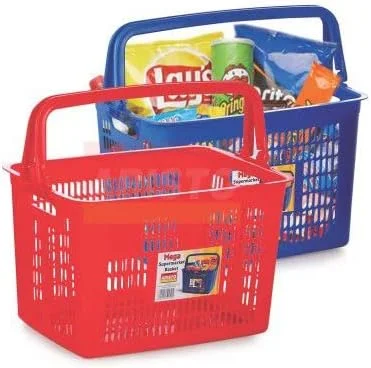 سبد خرید پلاستیکی قابل حمل DELHI INTERIOR HUB مناسب برای سوپرمارکت، خواربار و سبزیجات به همراه دسته (آبی)