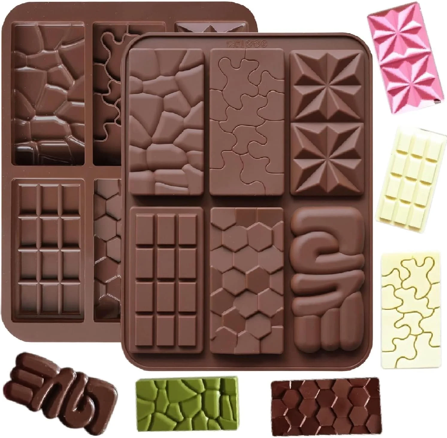 قالب شکلات BIGTHREE، بسته 2 عددی، قالب های شکلات سیلیکونی نچسب، قالب های پخت DIY قابل استفاده مجدد برای قالب های صابون دست ساز، شکلات آب نبات ژله و مکعب های یخ (6 حفره با اشکال مختلف)