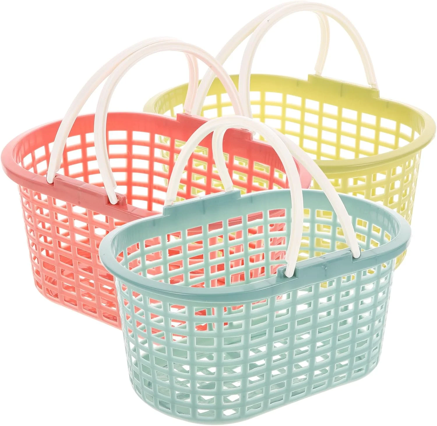 سبد خرید 3 عددی Ciieeo با دسته، سبد پلاستیکی مواد غذایی، سازمان دهنده خرده فروشی برای لوازم سوپرمارکت صورتی آبی سبز