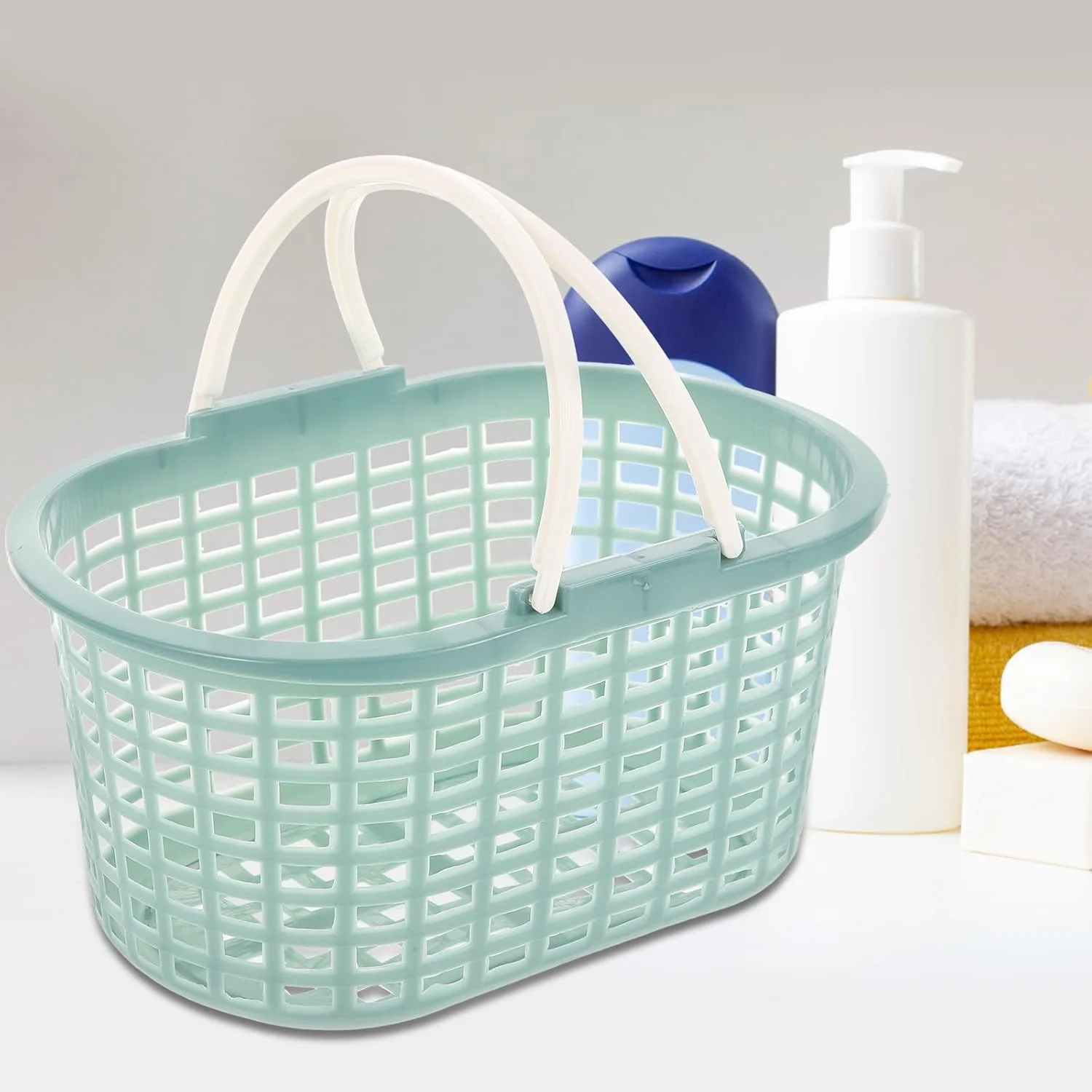 سبد خرید 3 عددی Ciieeo با دسته، سبد پلاستیکی مواد غذایی، سازمان دهنده خرده فروشی برای لوازم سوپرمارکت صورتی آبی سبز