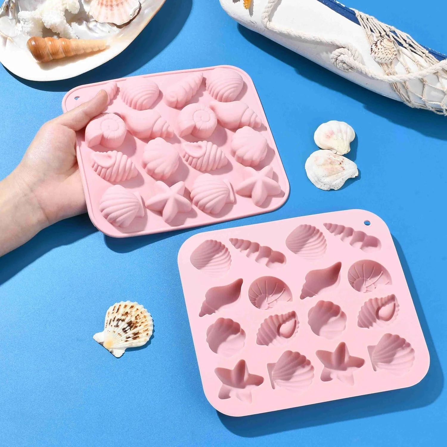 قالب شکلات صدف ستاره دریایی BIGTHREE، 2 عدد قالب سیلیکونی با تم دریا، قالب کیک فوندانت DIY برای تزئین کاپ کیک و پخت شیرینی و شکلات