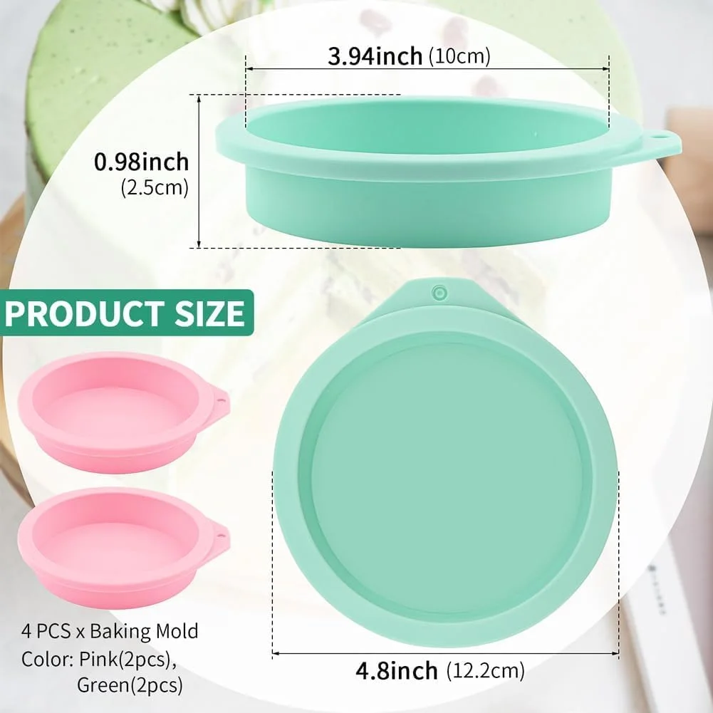 بیگ تری، ست 4 عددی قالب کیک پزی 4 اینچی، قالب سیلیکونی گرد، ابزار پخت و پز آشپزخانه، مناسب برای مافین، تست، پخت همبرگر، لوازم جانبی سرخ کن بدون روغن نچسب