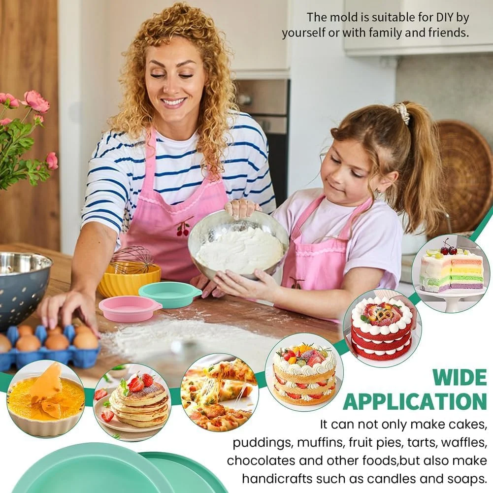 بیگ تری، ست 4 عددی قالب کیک پزی 4 اینچی، قالب سیلیکونی گرد، ابزار پخت و پز آشپزخانه، مناسب برای مافین، تست، پخت همبرگر، لوازم جانبی سرخ کن بدون روغن نچسب