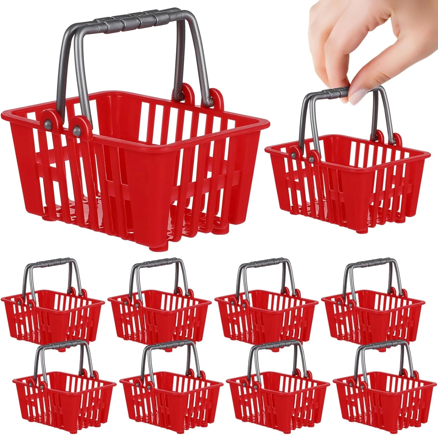 VOSAREA 10 عدد سبد خرید کوچک مینیاتوری، سبد اسباب بازی خانه عروسکی، مدل های چرخ دستی کوچک برای نگهداری وسایل متفرقه، تزئینات خانه عروسکی