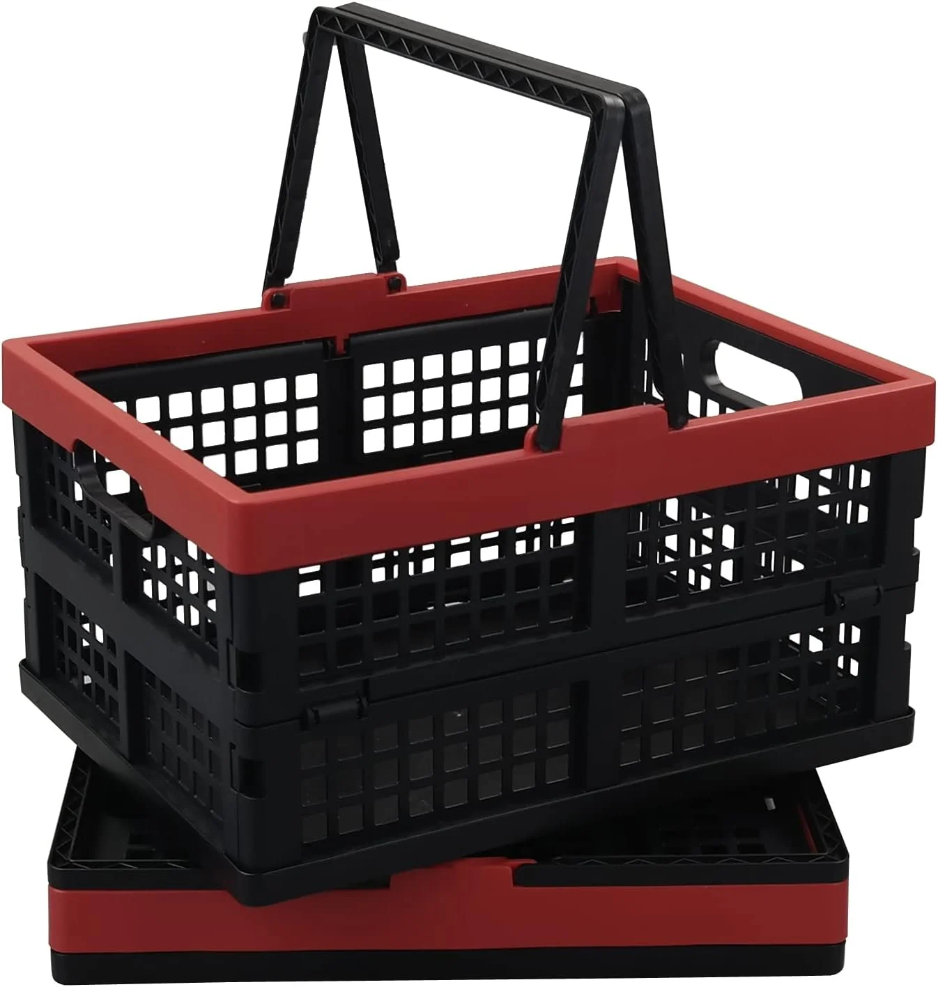 بسته 2 عددی سبد خرید تاشو Idomy با دستگیره، سبد پلاستیکی خرید مواد غذایی