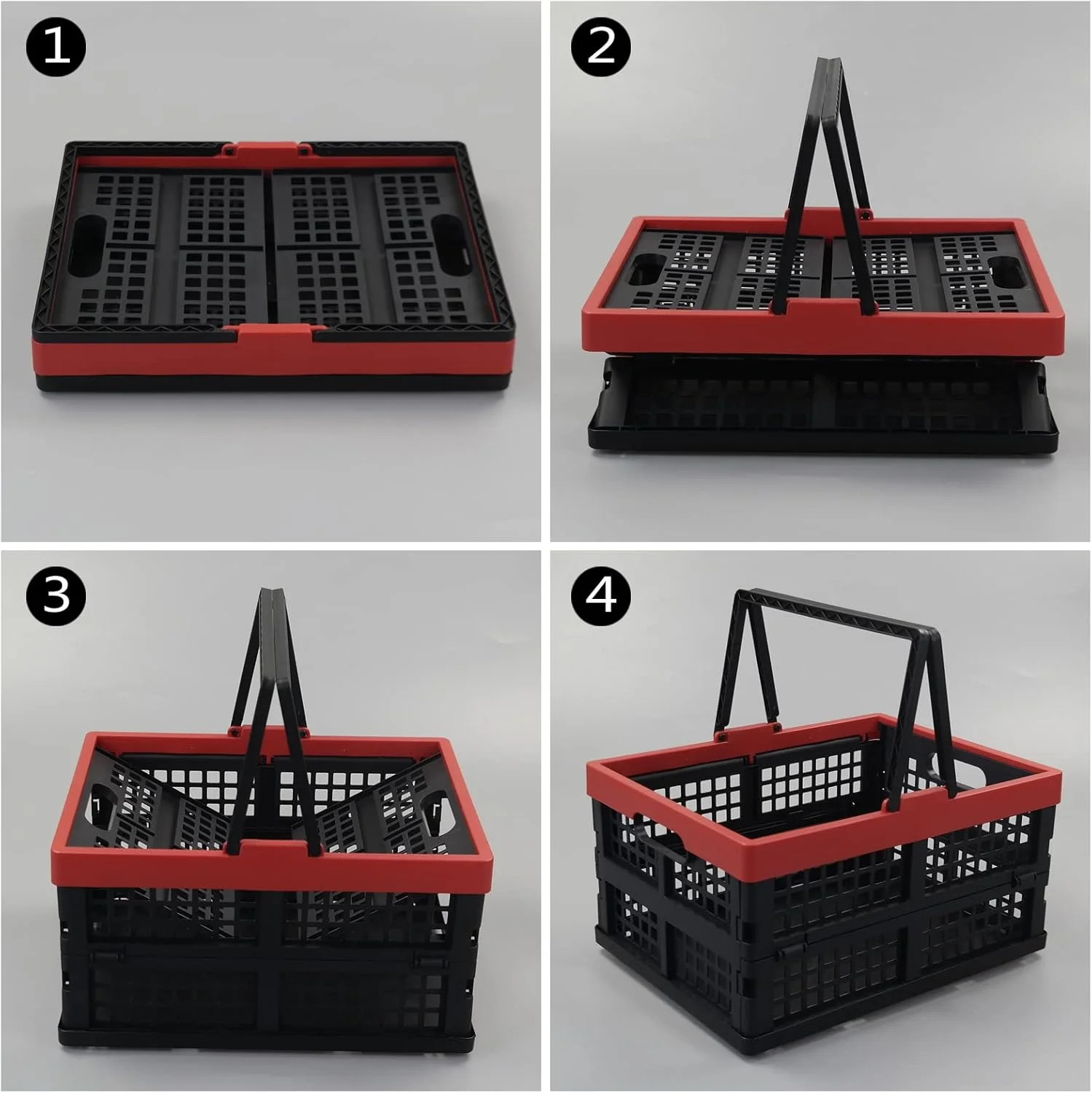 بسته 2 عددی سبد خرید تاشو Idomy با دستگیره، سبد پلاستیکی خرید مواد غذایی
