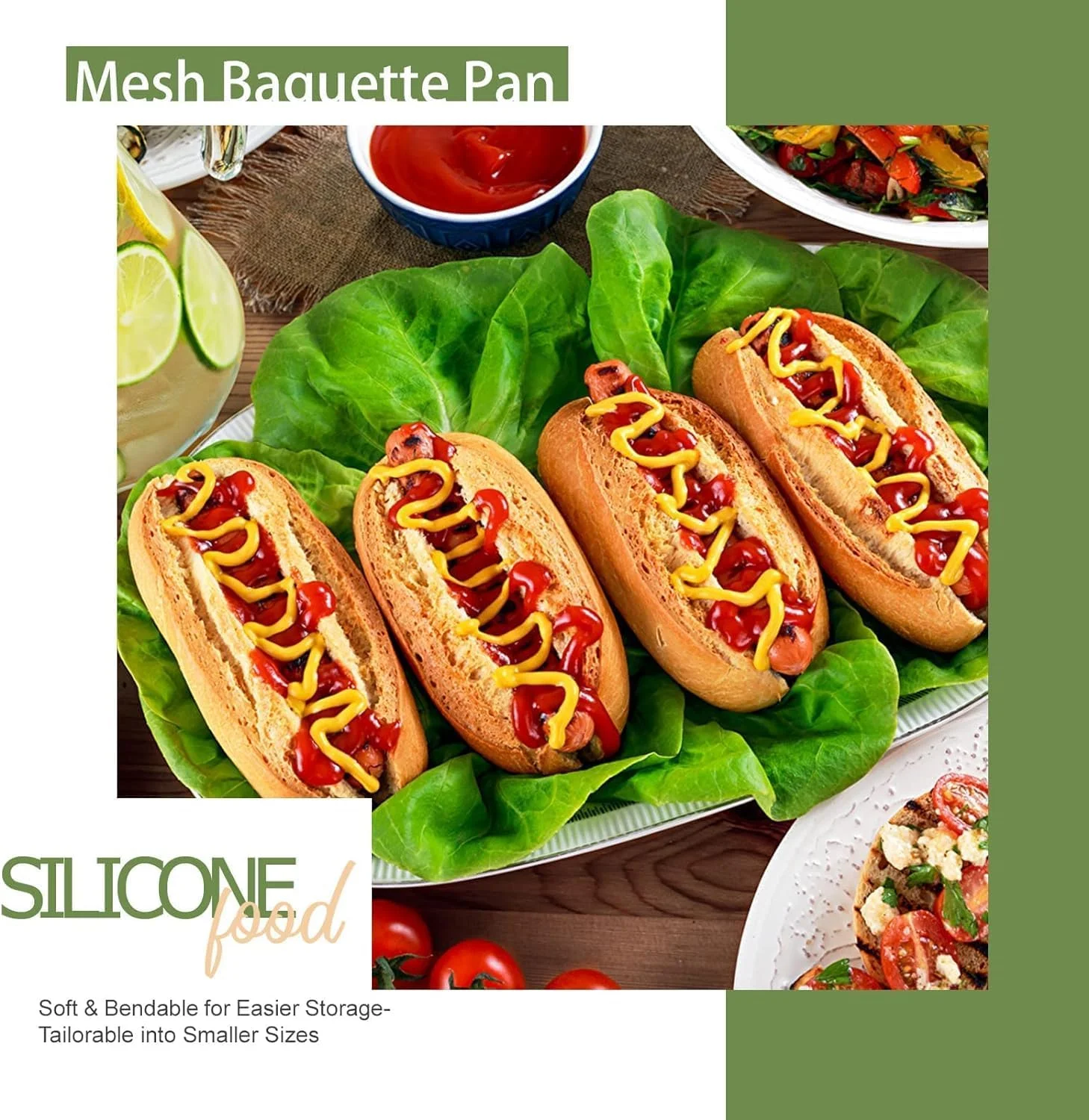 قالب باگت فرانسوی سیلیکونی آزونه، قالب نان ساندویچی سوراخ دار، قالب مینی 12 تایی، آستر نچسب پخت نان هات داگ، قالب نان هات داگ مینی