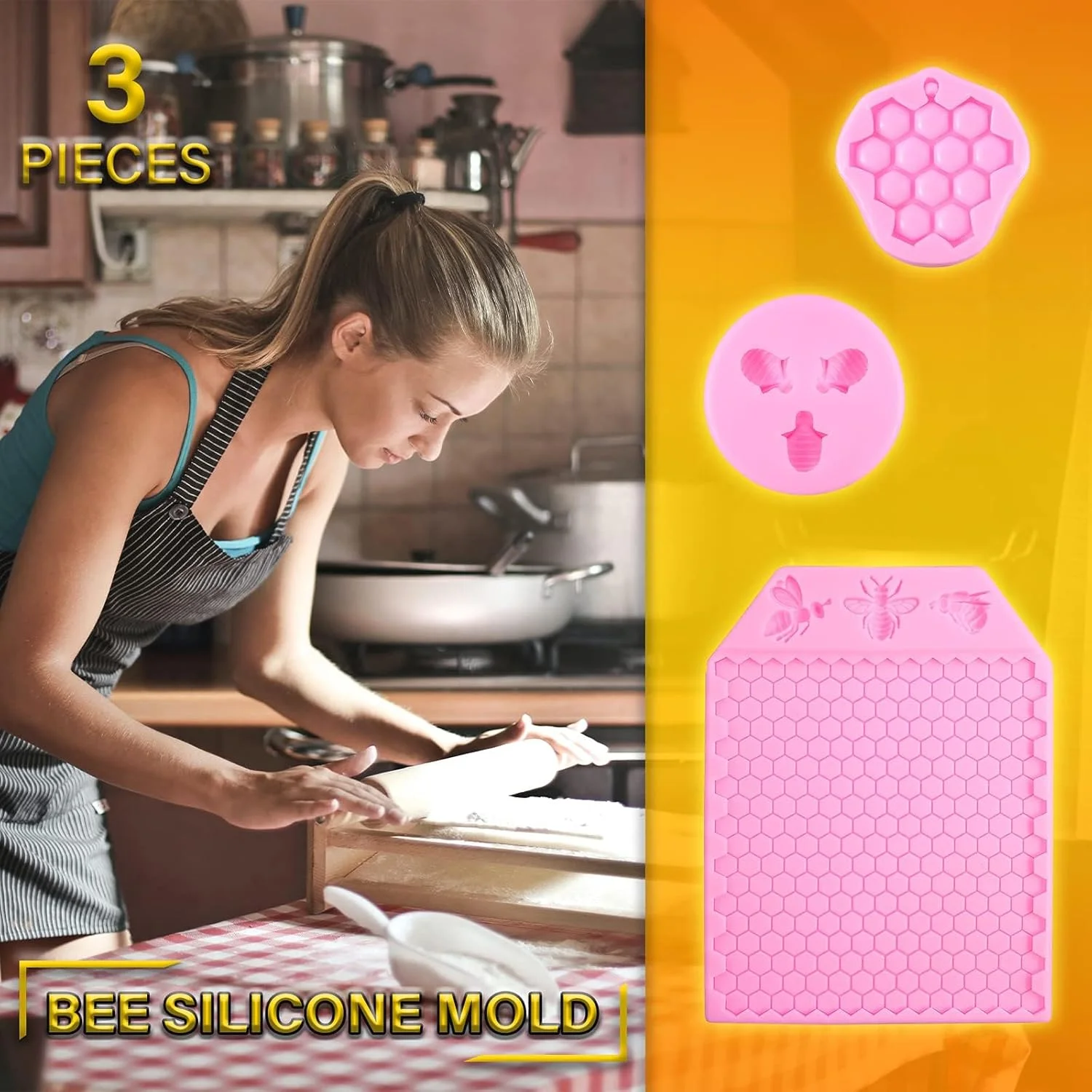قالب سیلیکونی زنبور عسل آزونی، 3 بسته 7 حفره، قالب فوندانت لانه زنبوری، قالب سیلیکونی شکلات آب نبات، قالب فوندانت زنبوری سیلیکونی، قالب سیلیکونی آب نبات زنبوری، قالب های پخت سیلیکونی کندو
