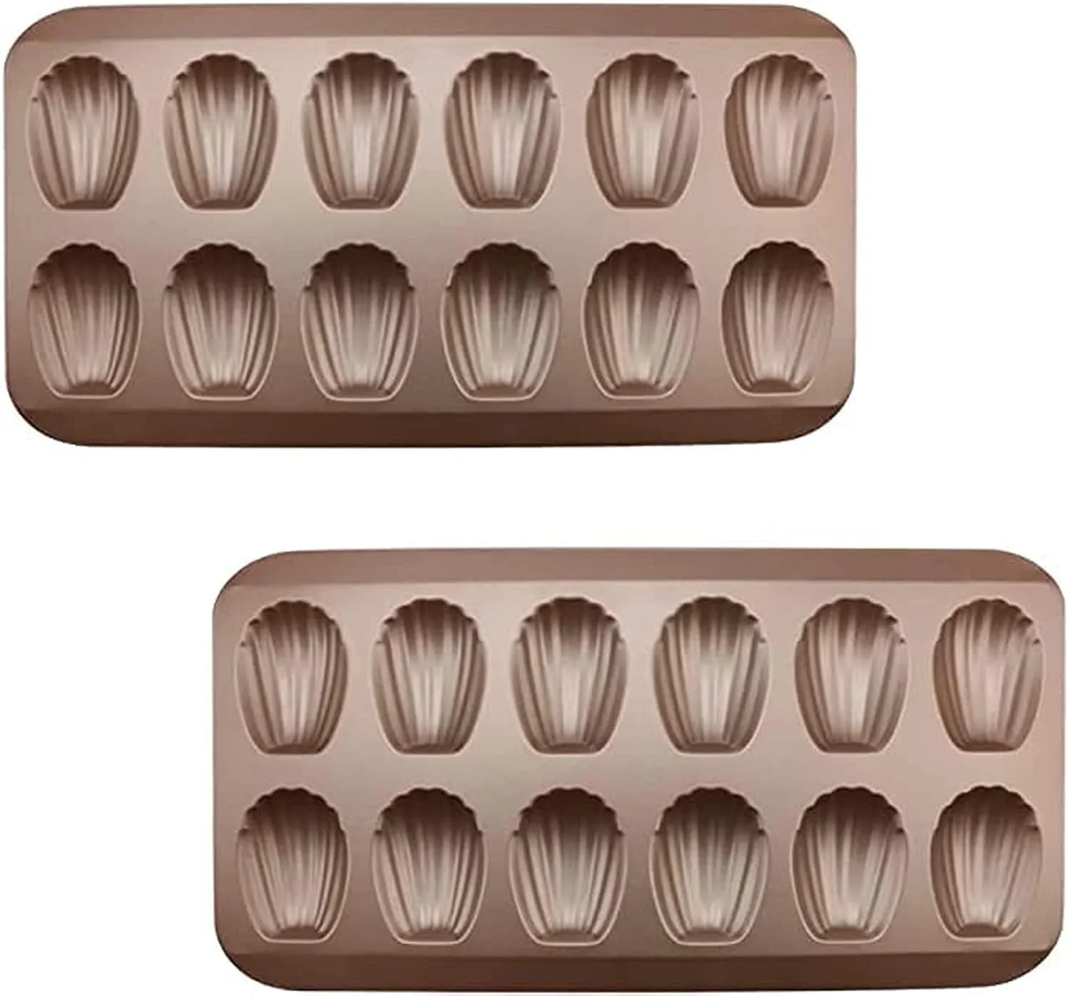 ست قالب مادلین AMERTEER | قالب های نچسب 12 خانه مادلین فرانسوی سنگین | سینی فر 2 تکه | قالب های مینی مادلین مقاوم در برابر تاب برداشتن (طلایی)