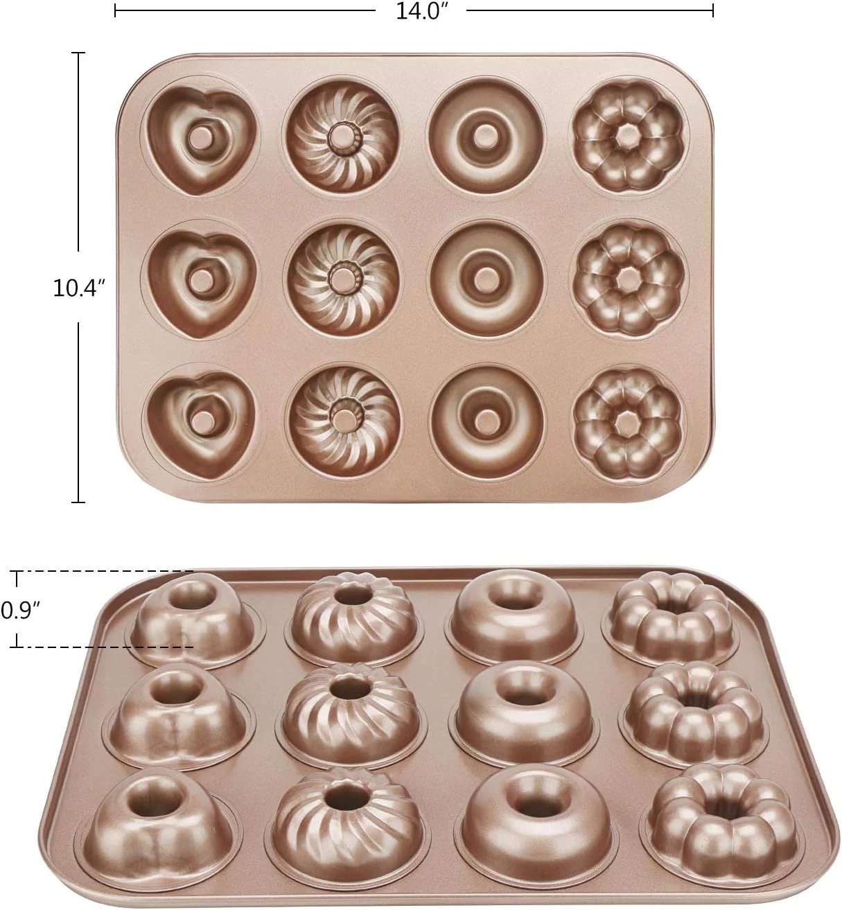 قالب دونات نچسب Beasea، بسته 2 عددی قالب پخت دونات، قالب دونات فولادی کربنی، سینی پخت دونات قالب شیرینی حلقوی برای 6 دونات BCUS520239