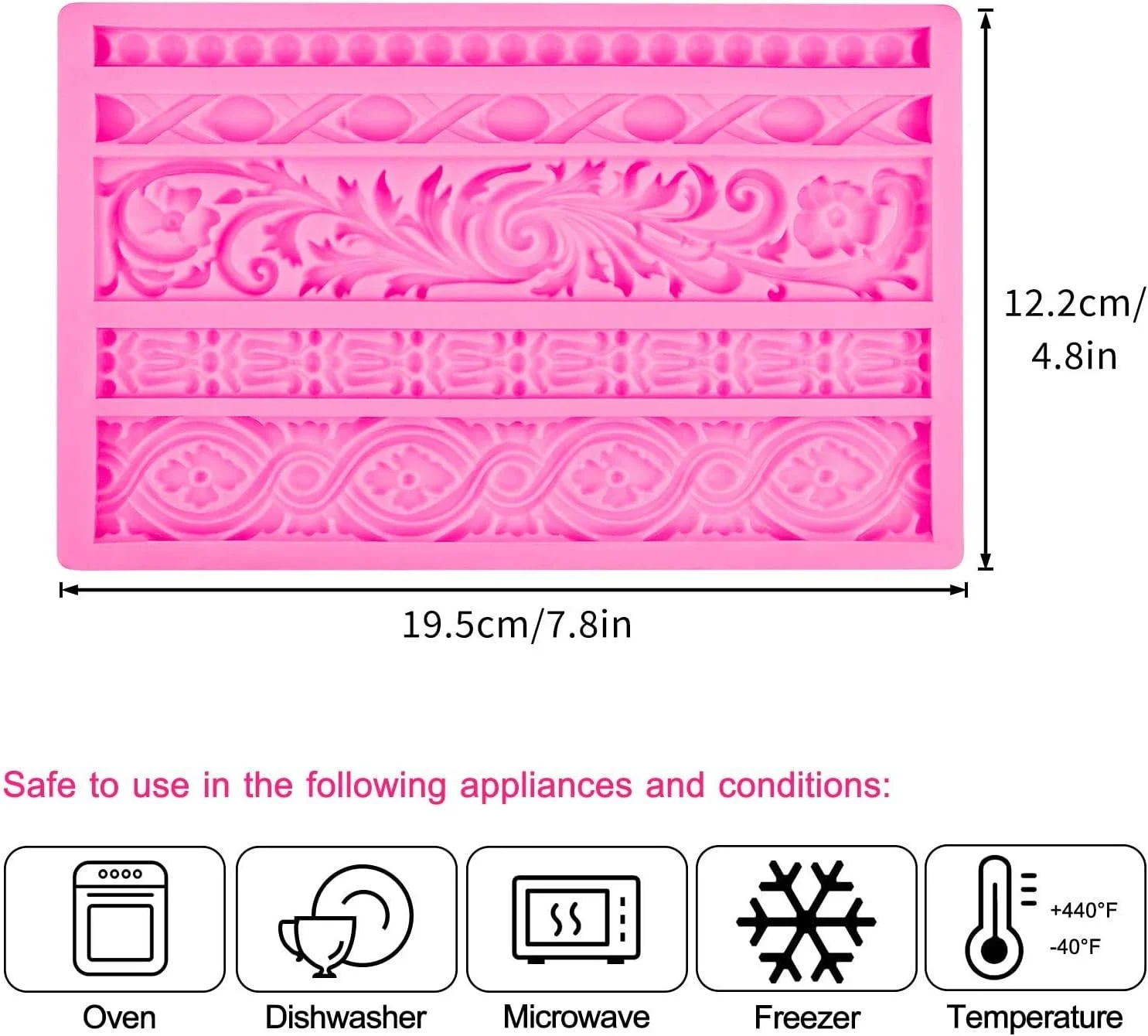 قالب فوندانت باروک azzeell PUPU، 2 عددی، قالب توری حاشیه اسکرول، قالب سیلیکونی فوندانت فر برای تزئین کیک، آب نبات، خمیر پلیمری، شکر