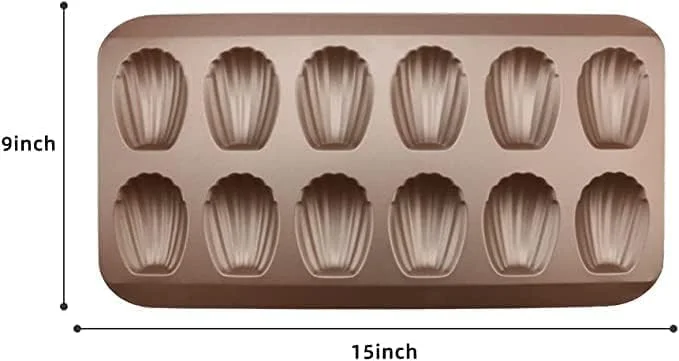 ست قالب مادلین AMERTEER | قالب های نچسب 12 خانه مادلین فرانسوی سنگین | سینی فر 2 تکه | قالب های مینی مادلین مقاوم در برابر تاب برداشتن (طلایی)