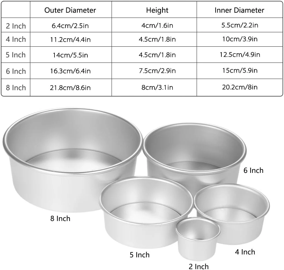 ست 5 عددی قالب کیک گرد آلیاژ آلومینیوم، قالب پخت کیک شیفون، پودینگ، چیزکیک با ته جدا شونده، نقره ای