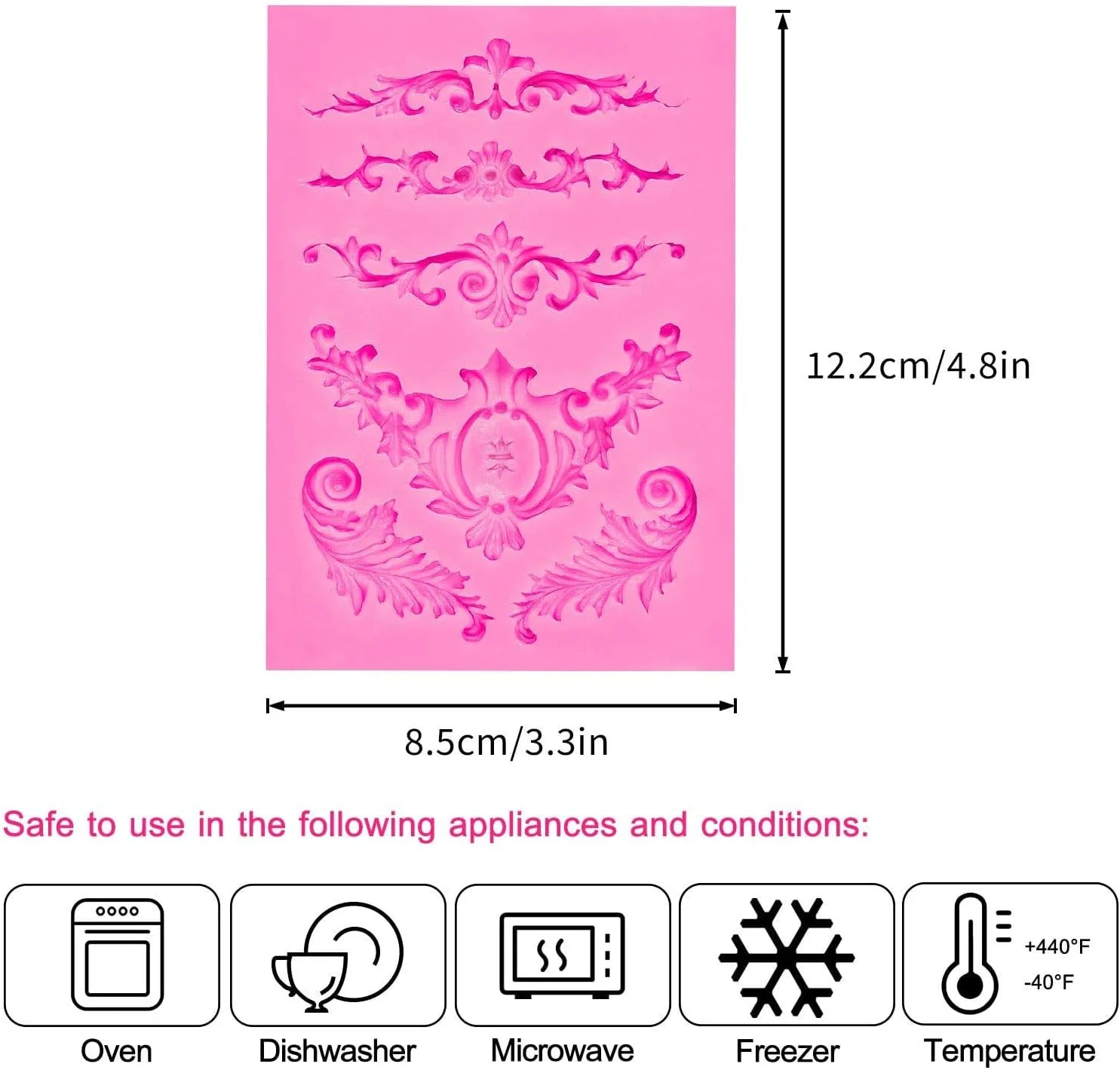 قالب فوندانت باروک azzeell PUPU، 2 عددی، قالب توری حاشیه اسکرول، قالب سیلیکونی فوندانت فر برای تزئین کیک، آب نبات، خمیر پلیمری، شکر