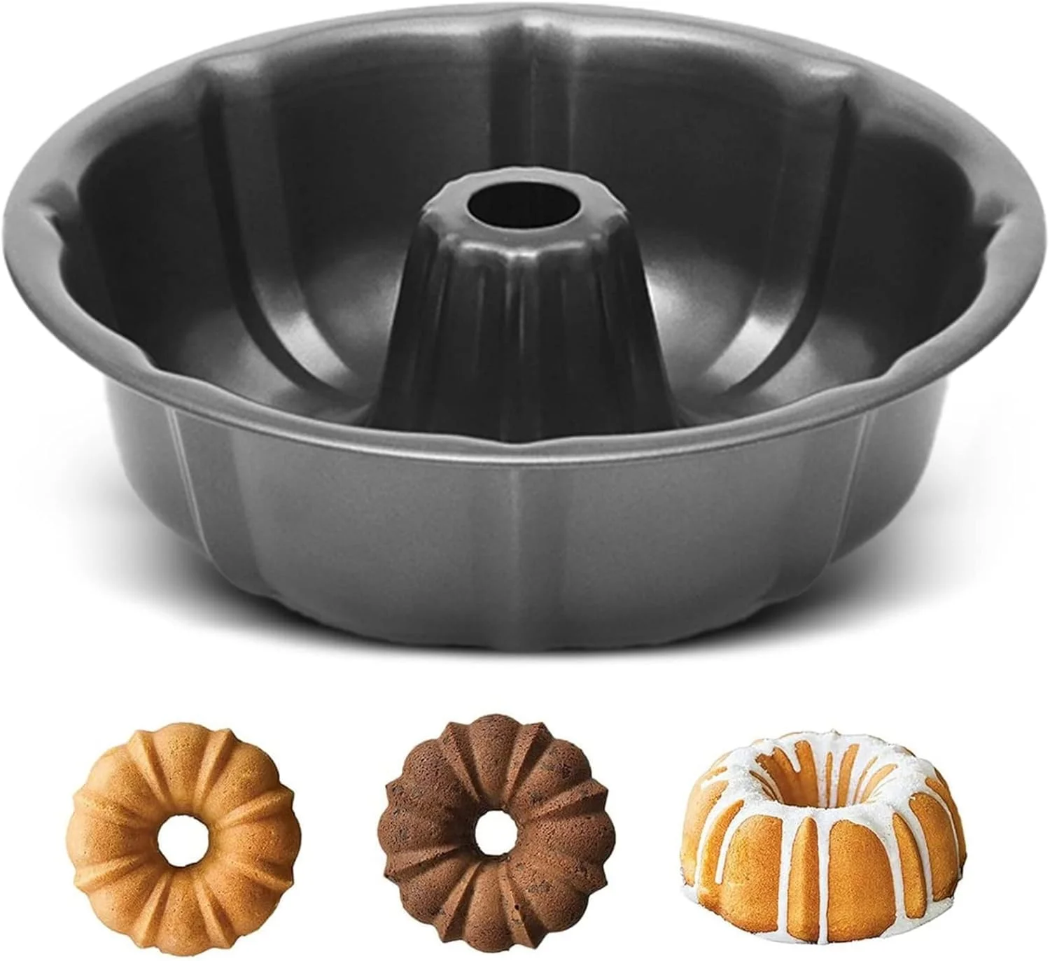 قالب کیک حلقه ای شیاردار ARVINKEY، سینی قالب کیک گرد فولادی کربنی نچسب و ضد نشت، قالب پخت 24 سانتی متری / 9.45 اینچی برای پخت کیک و نان، مشکی
