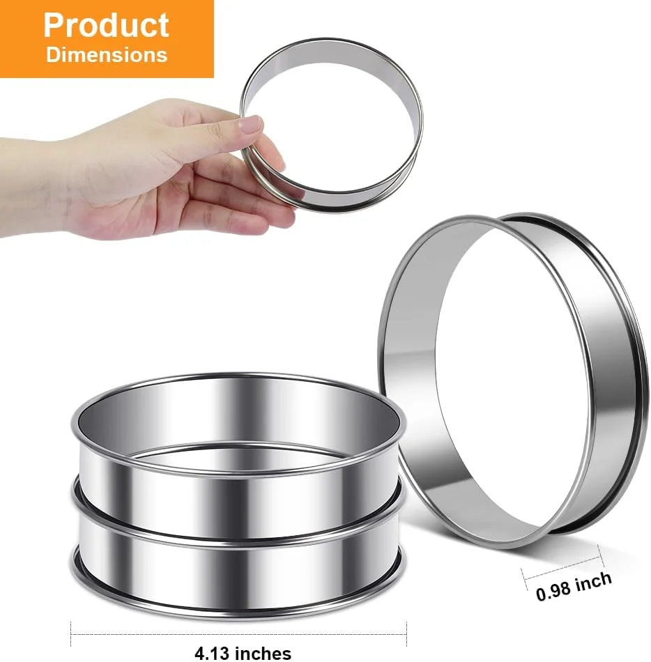 حلقه های مافین انگلیسی 4 اینچی ARRITZ، حلقه های تارت کرامپت استیل ضد زنگ دو لبه 6 عددی برای پخت