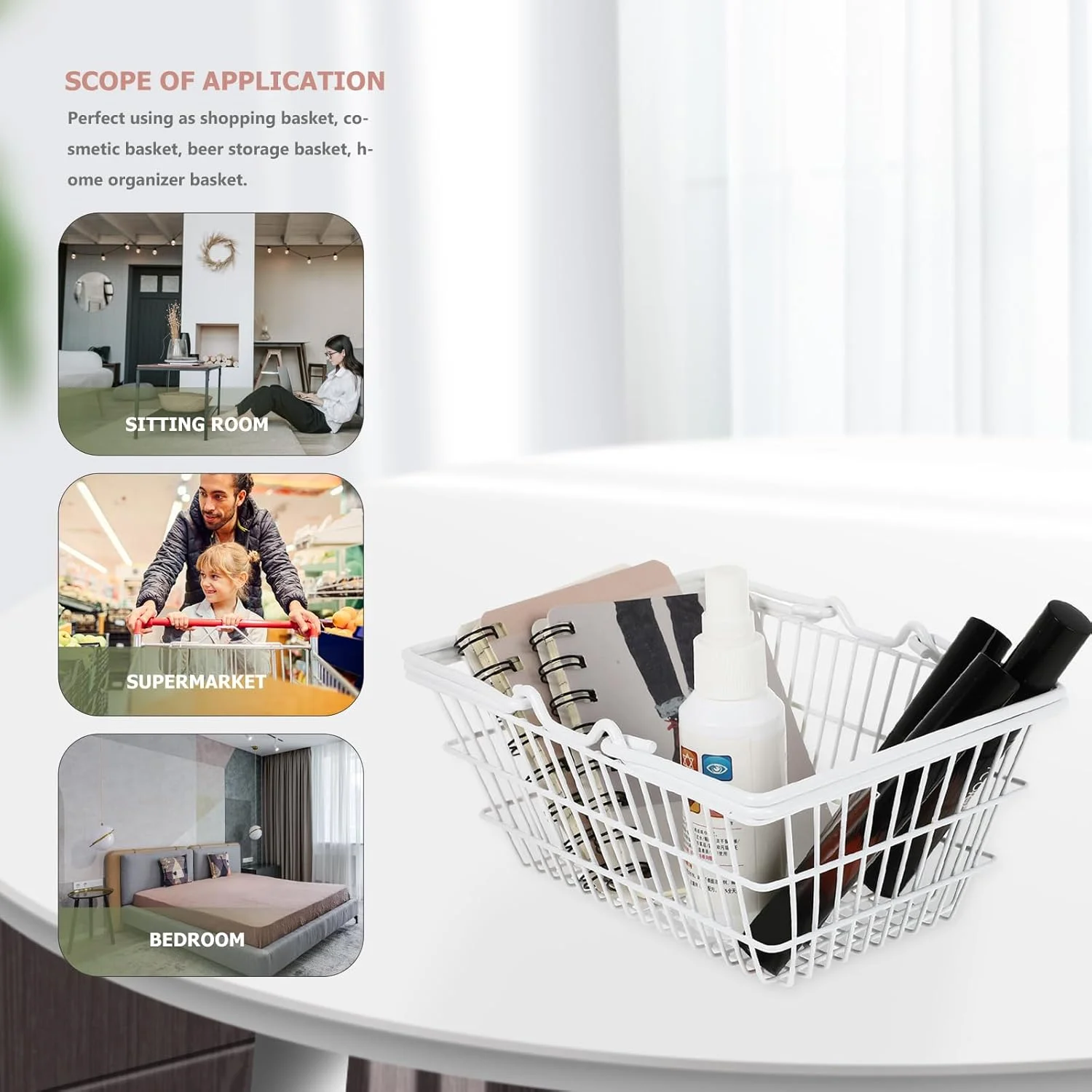 سبد خرید آلیپیس، ظرف لباسشویی، جا میوه ای فلزی، سازمان دهنده صرفه جویی در فضا، جعبه اسباب بازی، سبد آهن سفید قابل حمل کودک