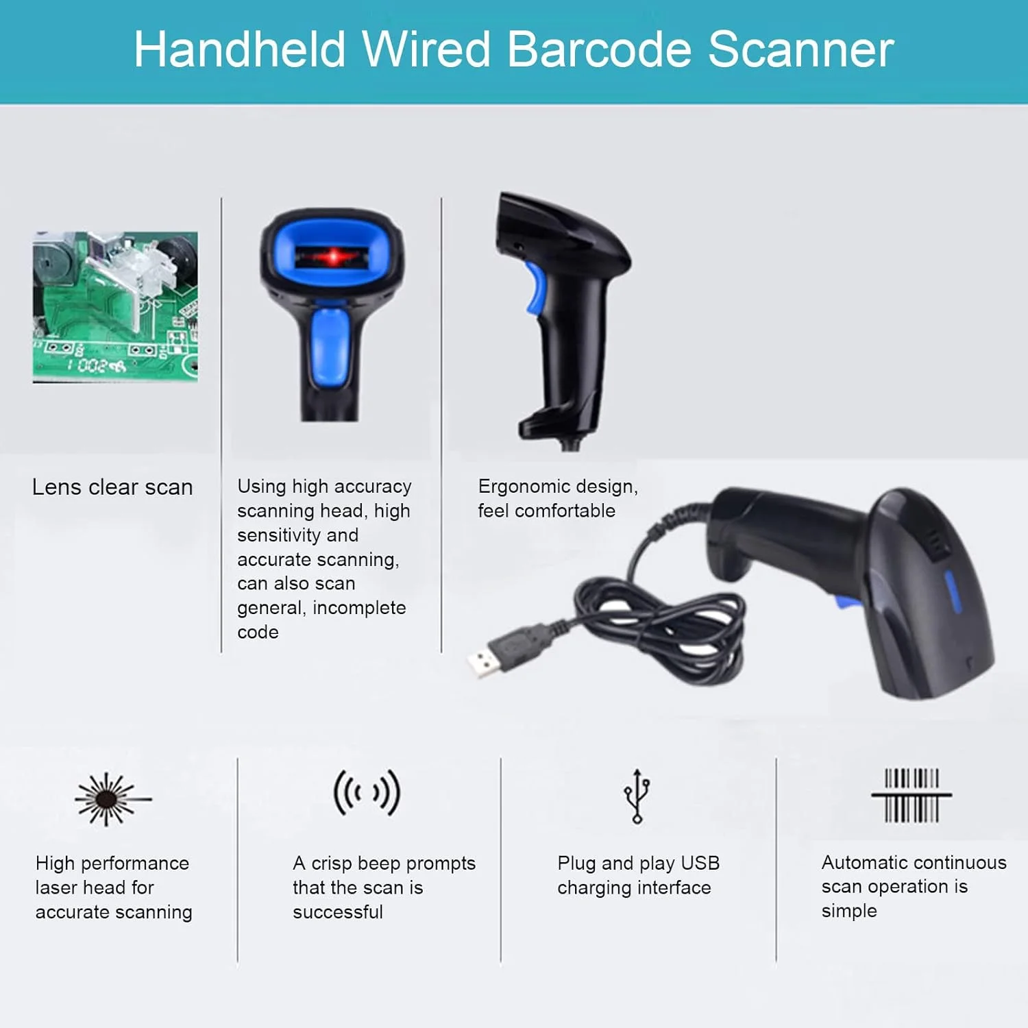 اسکنر بارکد دستی، بارکد خوان 1D USB2.0، بارکد خوان بی سیم و با سیم 2.4 گیگاهرتز با حالت دوگانه برای فروشگاه، انبار اسکنر بارکد دستی، بارکد خوان 1D USB2.0، بارکد خوان بی سیم و با سیم 2.4 گیگاهرتز با حالت دوگانه برای فروشگاه، انبار