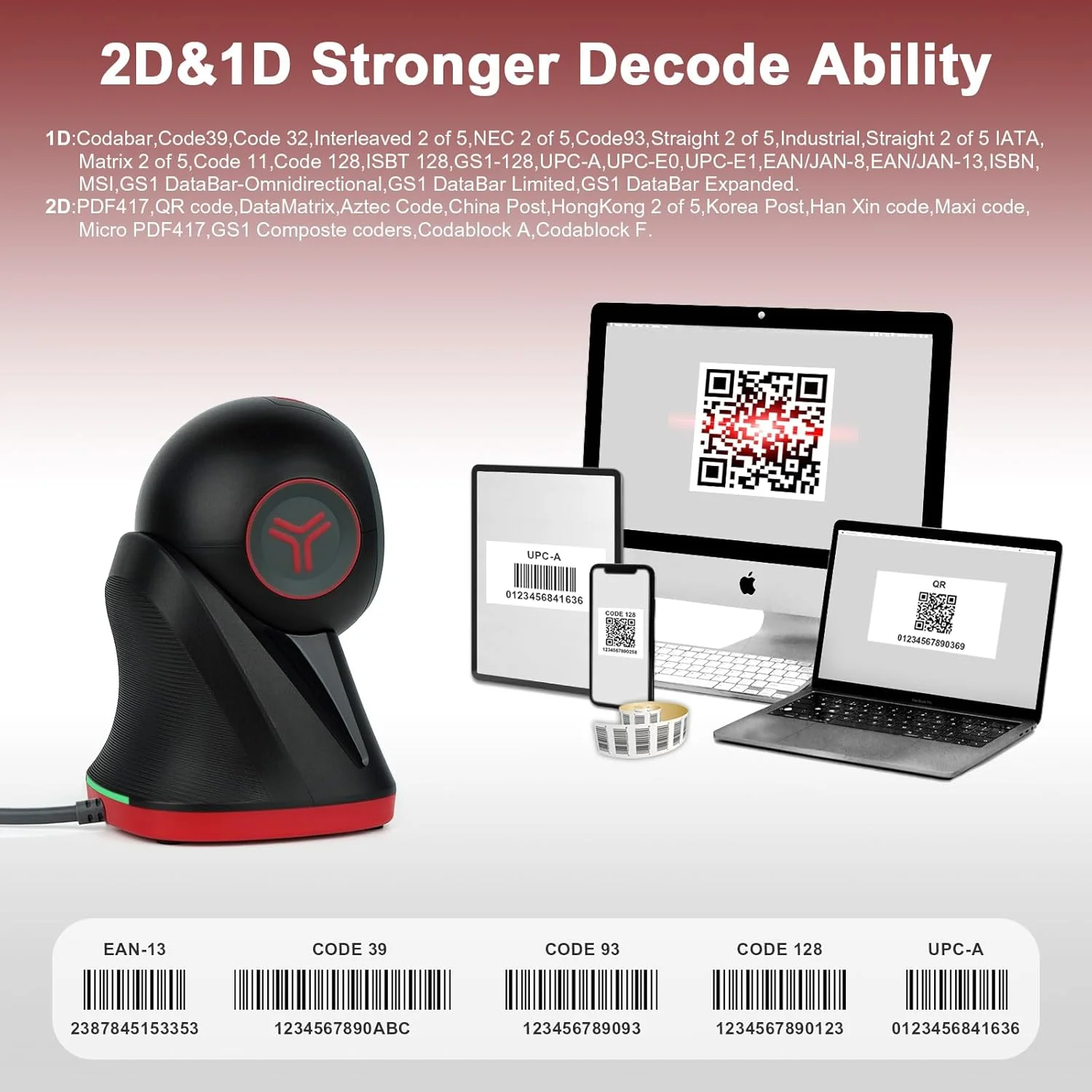بارکد خوان سیمی USB مدل OBZ با قابلیت تنظیم ارتفاع برای صندوق فروشگاهی، کامپیوتر، سوپرمارکت و خرده فروشی