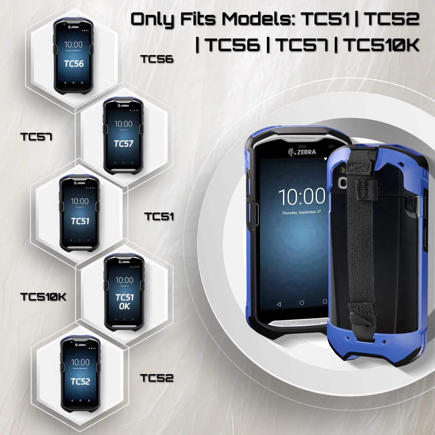 کیف محافظ IYOUBOL TC51 TC52 TC56 TC57 TC510K به همراه بند دستی - محافظ و ارگونومیک برای اسکنرهای بارکد دستی زبرا SG-TC5X-EXO1-01 SG-TC5X-EXONHS-01 (آبی)