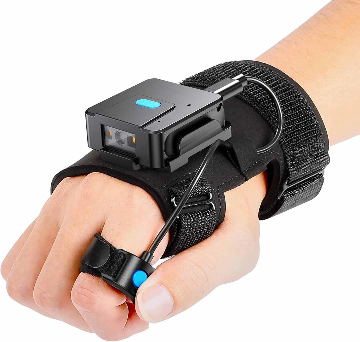 اسکنر بارکد حلقه ای بی سیم - اسکنر انگشتی پوشیدنی QR 1D/2D، دست چپ/دست راست، ضد آب IP54، لجستیک قابل حمل، اکسپرس، انبار، موجودی خواننده سازگار، مشکی