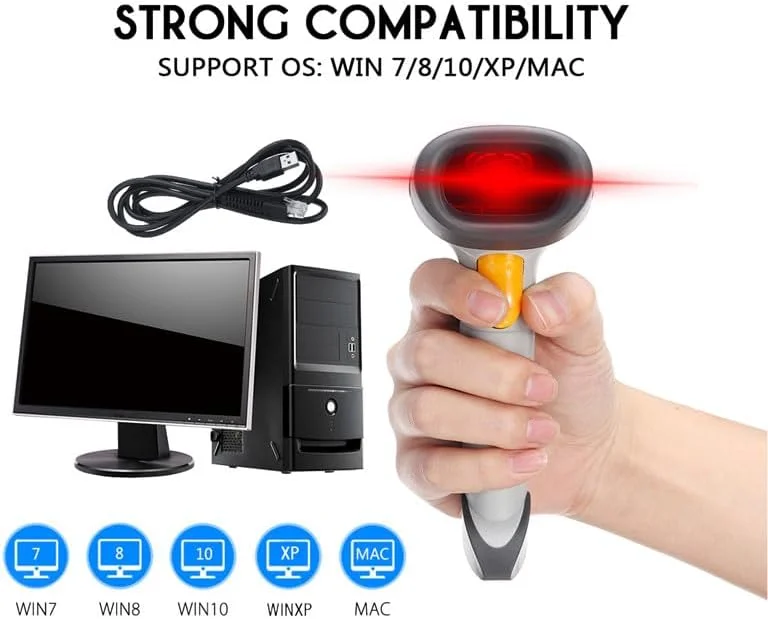 اسکنر بارکد سیمی USB تک بعدی WnewTools، بارکد خوان دستی مناسب برای Win7/8/10/MAC POS