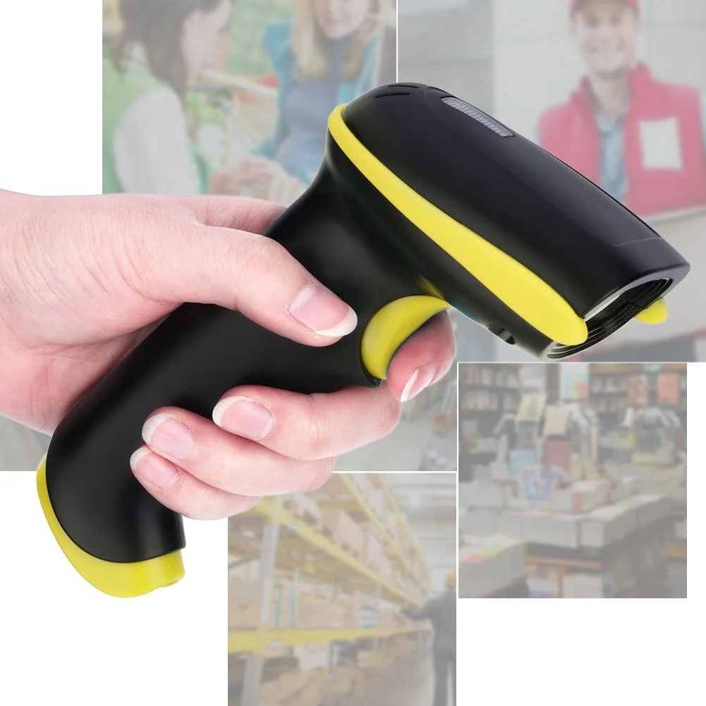 اسکنر بارکد بی سیم، اسکنر بارکد خوان USB بی سیم 2.4 گیگاهرتزی دستی برای / 7/8 / 10 / مناسب برای انبار، سوپرمارکت، هتل، بخش، بارکدها (زرد)