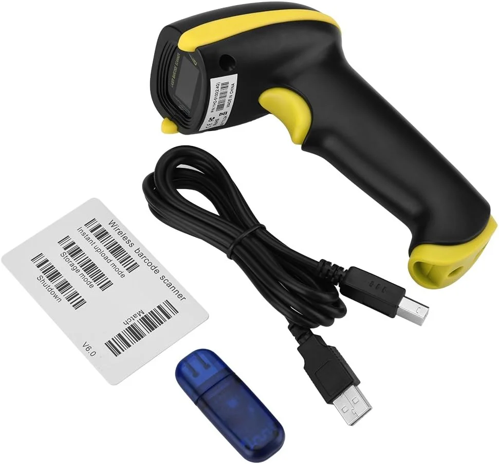 اسکنر بارکد بی سیم، اسکنر بارکد خوان USB بی سیم 2.4 گیگاهرتزی دستی برای / 7/8 / 10 / مناسب برای انبار، سوپرمارکت، هتل، بخش، بارکدها (زرد)