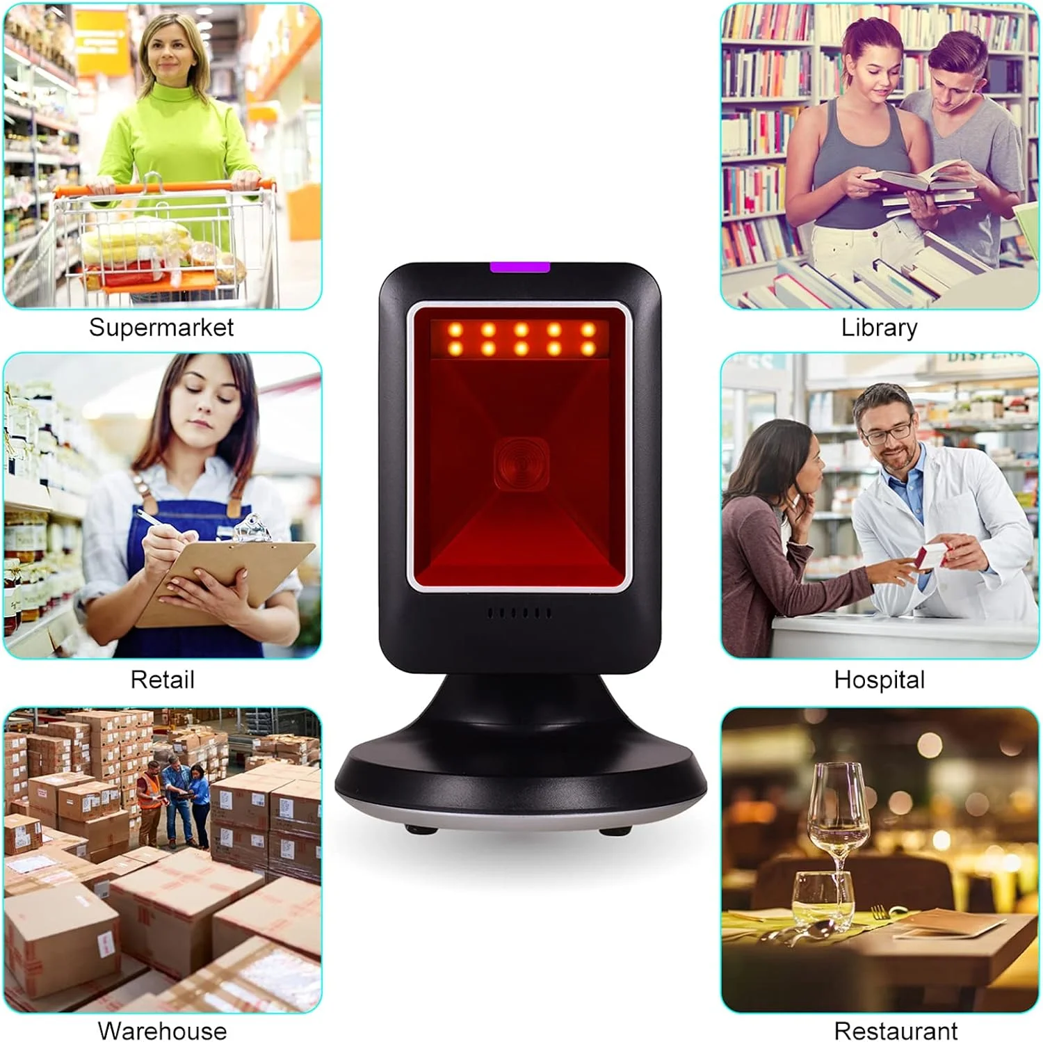 اسکنر بارکد خوان چند جهته MP6300Y 1D 2D QR USB Wed CMOS Image Hand-Free برای سوپرمارکت کتابفروشی خرده فروشی بیمارستان HELEMIY