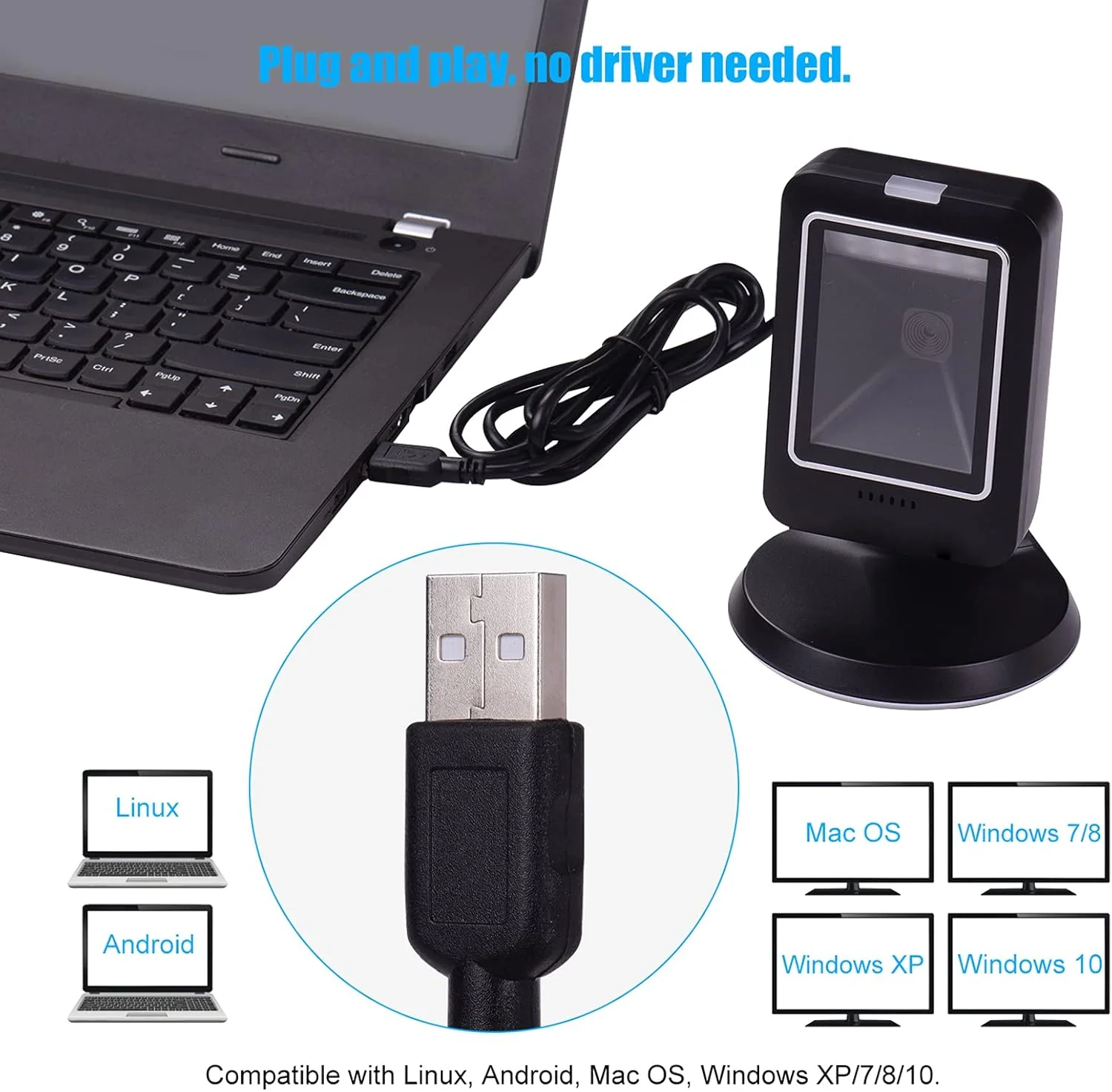 اسکنر بارکد خوان چند جهته MP6300Y 1D 2D QR USB Wed CMOS Image Hand-Free برای سوپرمارکت کتابفروشی خرده فروشی بیمارستان HELEMIY