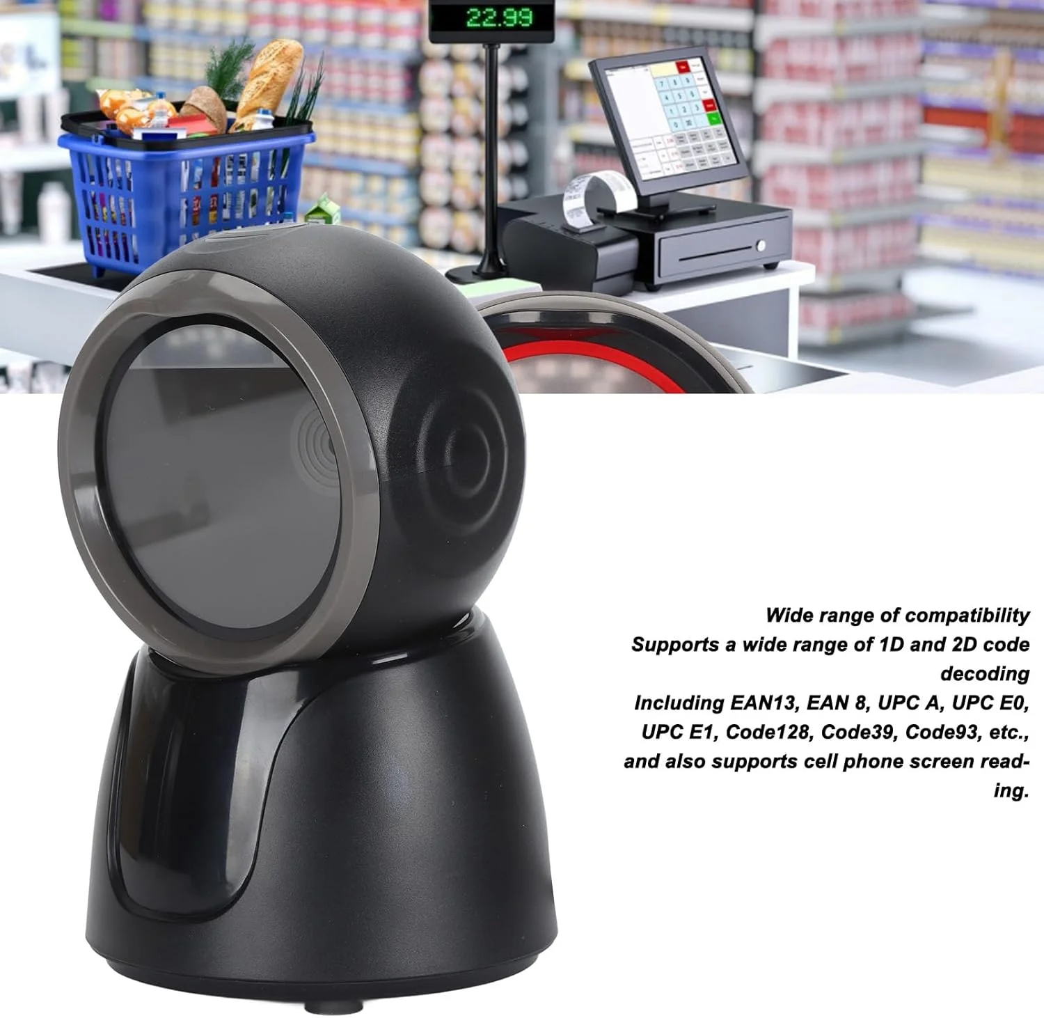 اسکنر بارکد رومیزی Plyisty 1D 2D QR، اسکن نوردهی سراسری روش های مختلف اعلان خواننده بارکد برای انبار کتابخانه سوپرمارکت فروشگاه خرده فروشی