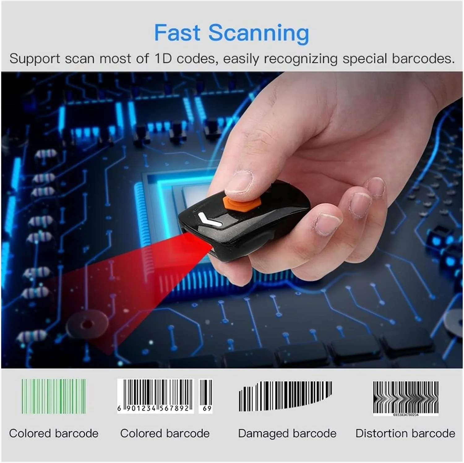 اسکنر بارکد دستی GZDZHP 2D QR 1D بلوتوثی مینی اسکنر بارکد بلوتوثی 2.4G بی سیم USB سیمی قابل حمل ماتریس اسکنر (رنگ: مشکی، اندازه: 2D)