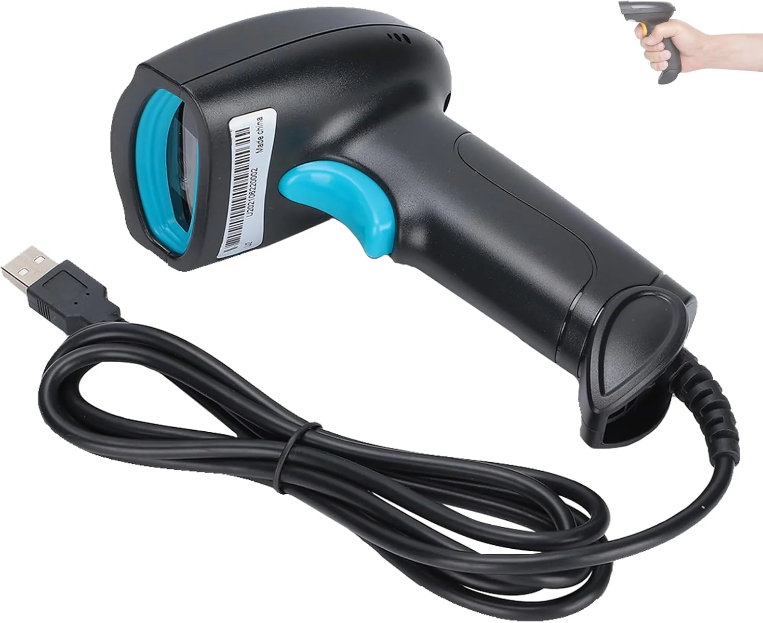اسکنر بارکد دستی lvifloae با قابلیت خواندن 360 درجه ای کد QR، اسکنر بارکد خوان USB (آبی مشکی)