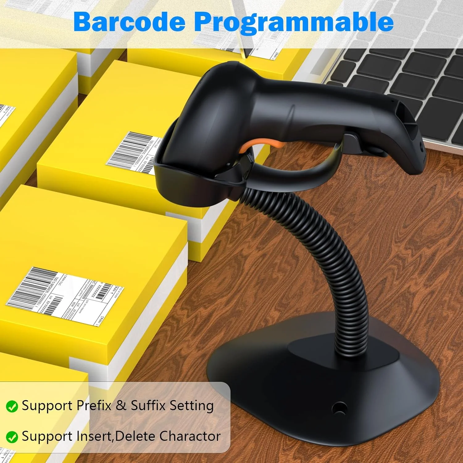 اسکنر بارکد بی سیم Symcode با پایه حسگر خودکار، اسکنر بارکد لیزری بی سیم دستی 1D با نشانگر سطح باتری و چند اسکنر به یک گیرنده اسکنر بارکد بی سیم Symcode با پایه حسگر خودکار، اسکنر بارکد لیزری بی سیم دستی 1D با نشانگر سطح باتری و چند اسکنر به یک گیرنده