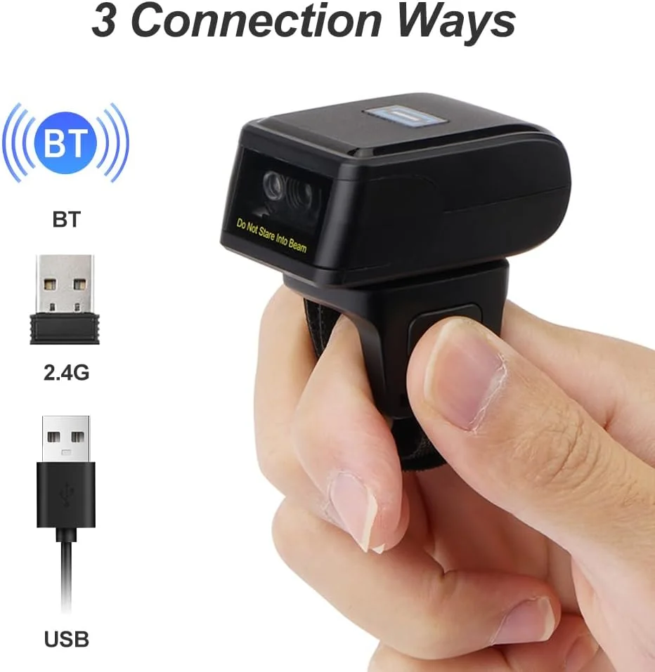 بارکد خوان دو بعدی قابل حمل انگشتی حلقه ای پوشیدنی 1D 2D اتصال بی سیم BT+2.4G و سیمی پشتیبانی از ویندوز iOS اندروید کامپیوتر فروشگاه کتابخانه شرکت اکسپرس بارکد خوان دو بعدی قابل حمل انگشتی حلقه ای پوشیدنی 1D 2D اتصال بی سیم BT+2.4G و سیمی پشتیبانی از ویندوز iOS اندروید کامپیوتر فروشگاه کتابخانه شرکت اکسپرس
