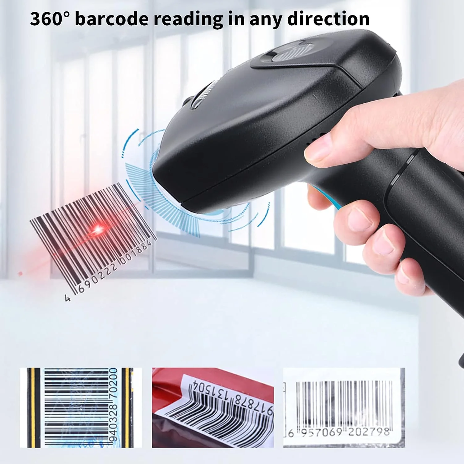 اسکنر بارکد دستی lvifloae با قابلیت خواندن 360 درجه کد QR، اسکنر بارکد خوان USB (آبی مشکی) اسکنر بارکد دستی lvifloae با قابلیت خواندن 360 درجه کد QR، اسکنر بارکد خوان USB (آبی مشکی)