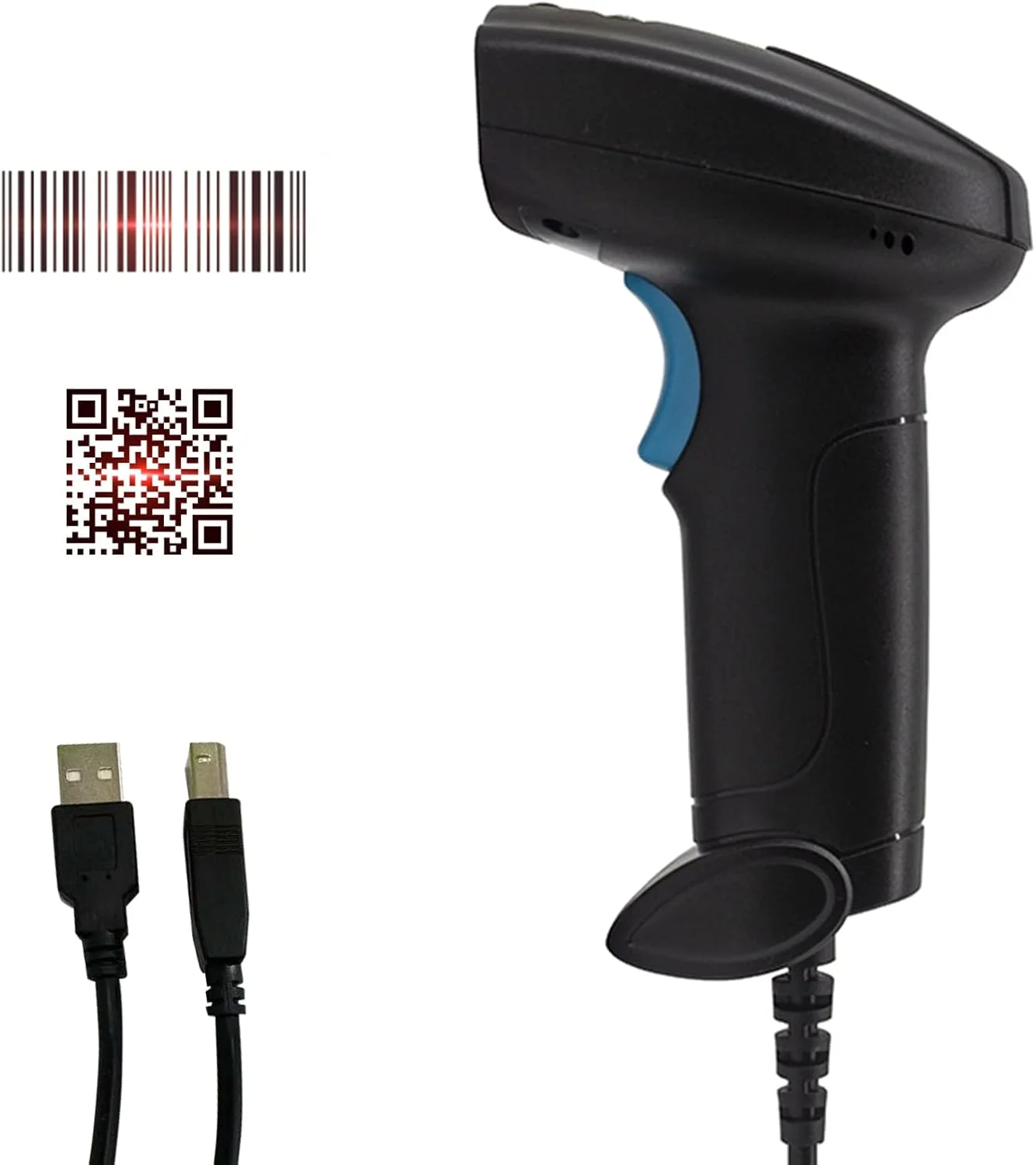 بارکد خوان دستی USB 1D2D، بارکد خوان با ماشه دستی، اسکن مداوم خودکار، پشتیبانی از کد کاغذی سازگار با ویندوز، اندروید، مک برای سوپرمارکت، فروشگاه خرده فروشی، کتابخانه، لجستیک