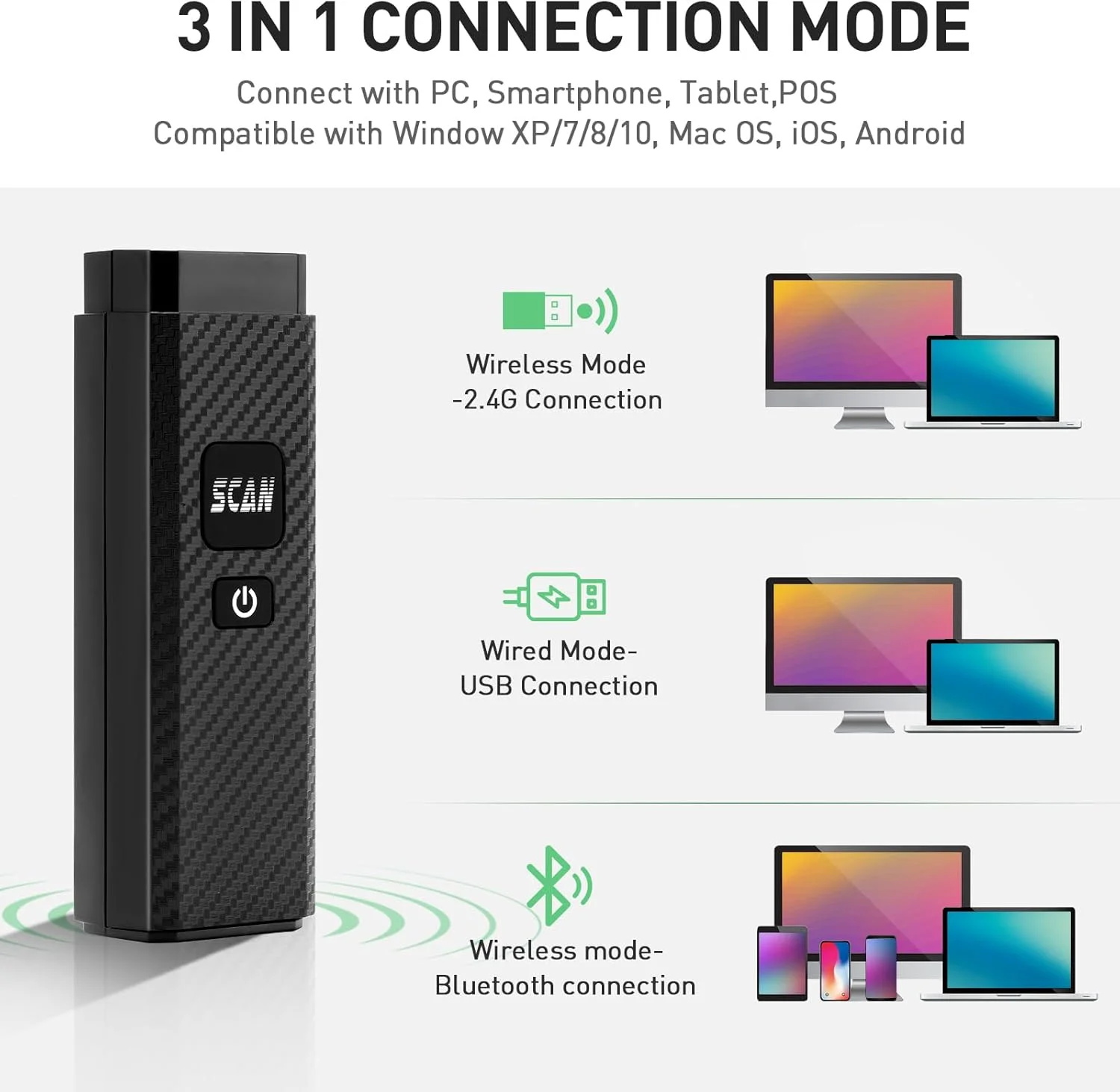اسکنر بارکد بلوتوثی onewscan، اسکنر بارکد 2D مینی بیسیم 3 در 1 USB سیمی و بلوتوث 4.2 و 2.4G قابل حمل، سازگار با ویندوز، اندروید، iOS، تبلتها اسکنر بارکد بلوتوثی onewscan، اسکنر بارکد 2D مینی بیسیم 3 در 1 USB سیمی و بلوتوث 4.2 و 2.4G قابل حمل، سازگار با ویندوز، اندروید، iOS، تبلتها