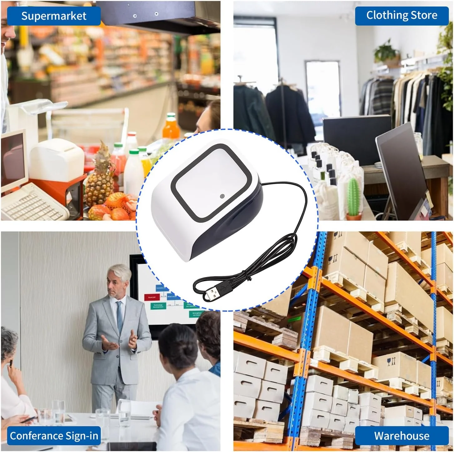 اسکنر بارکد رومیزی لابیموس 1D 2D QR پلتفرم Hands- USB سیمی بارکد خوان Plug&Play سازگار با سیستم عامل ویندوز اندروید پنجره اسکن بزرگ برای سوپرمارکت کتابخانه فروشگاه خرده فروشی