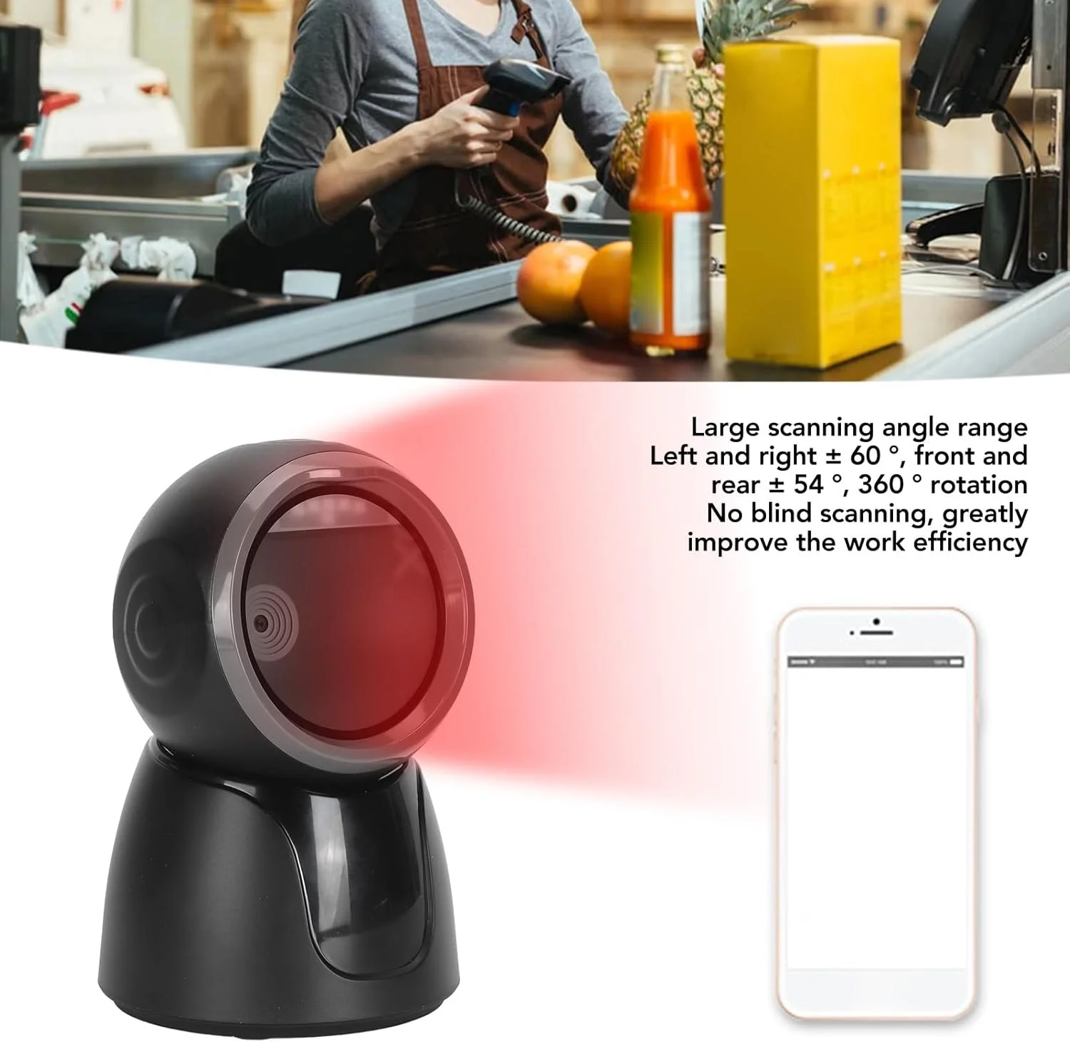 اسکنر بارکد بریلوکسا، بارکد خوان 1D 2D QR و اسکنر بارکد USB همه جهته با اتصال بلوتوث و بی سیم 2.4G، دستگاه اسکن خودکار رومیزی