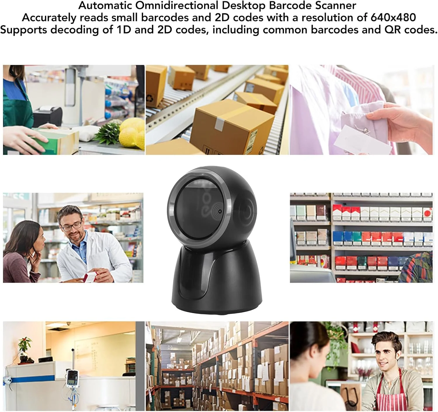 اسکنر بارکد بریلوکسا، بارکد خوان 1D 2D QR و اسکنر بارکد USB همه جهته با اتصال بلوتوث و بی سیم 2.4G، دستگاه اسکن خودکار رومیزی