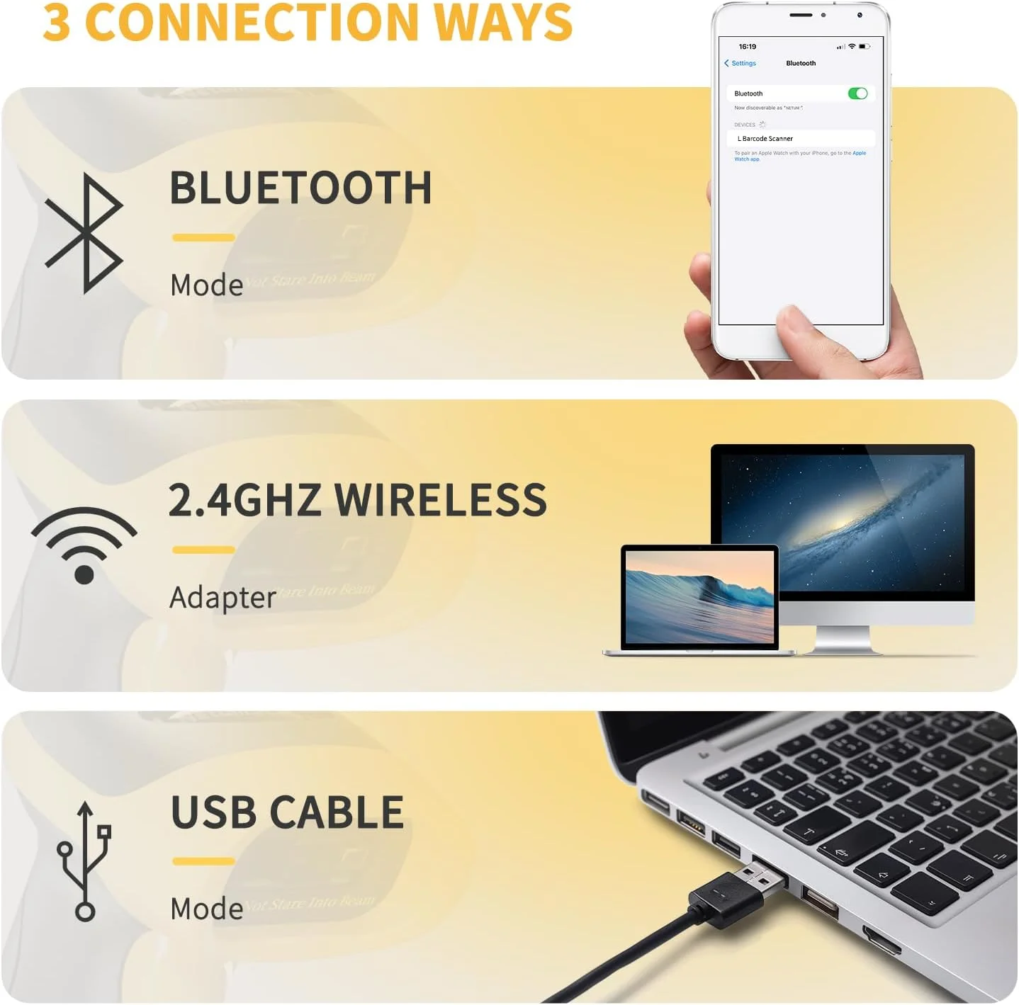 اسکنر بارکد بلوتوثی NetumScan، اسکنر بارکد 1D بی سیم اتوماتیک 3 در 1، بارکد خوان CCD USB دستی برای فروشگاه، انبار POS، کامپیوتر، تبلت، آیفون، آیپد، اندروید